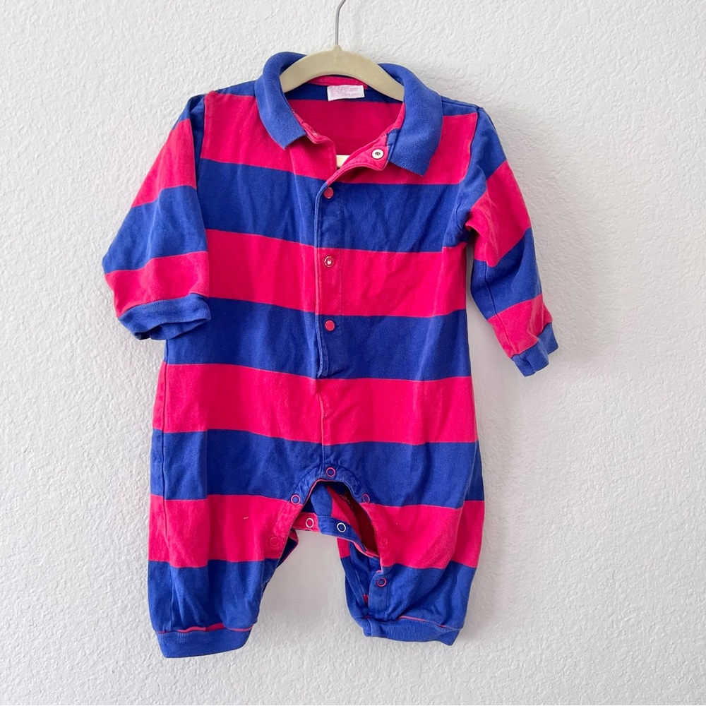 Vintage Cotton Club Rugby Red & Blue Striped Polo Style Outfit Sz 18M